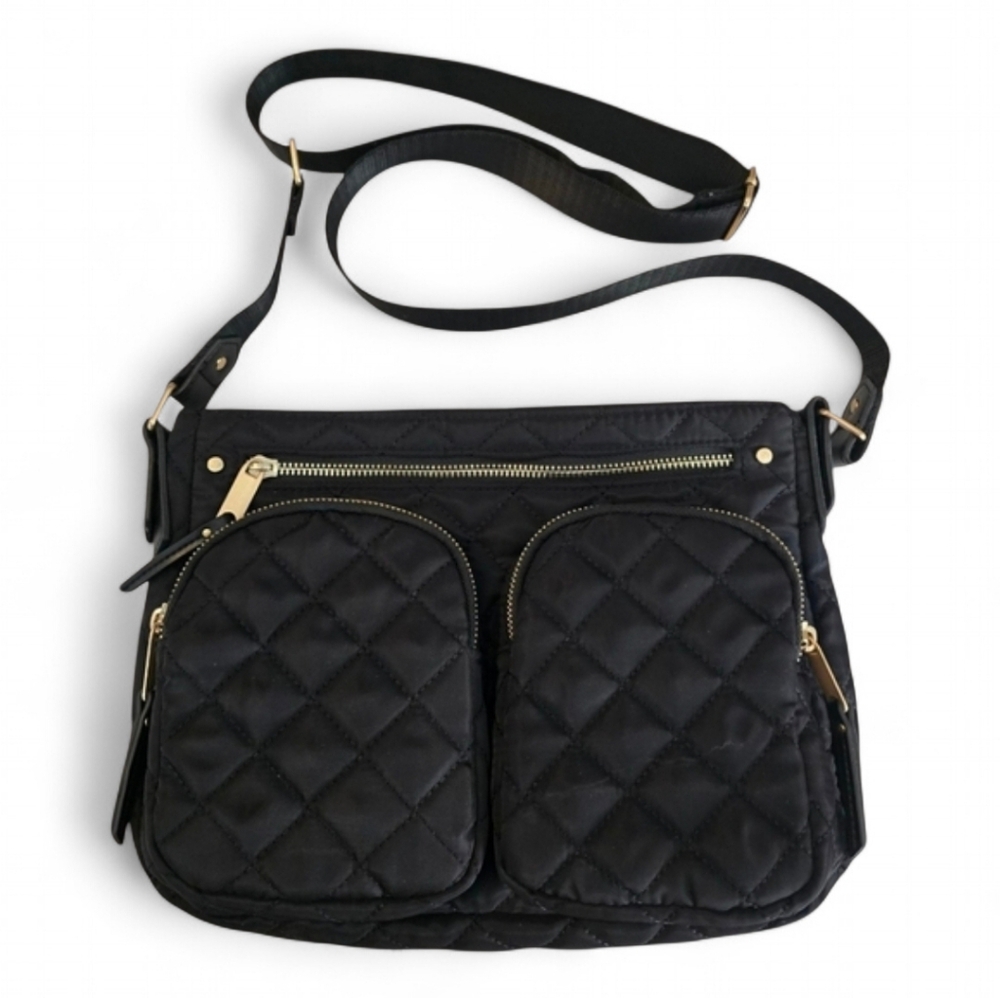 Time and Tru Quilted Canvas Crossbody Bag Utility Pocket Gold Hardware